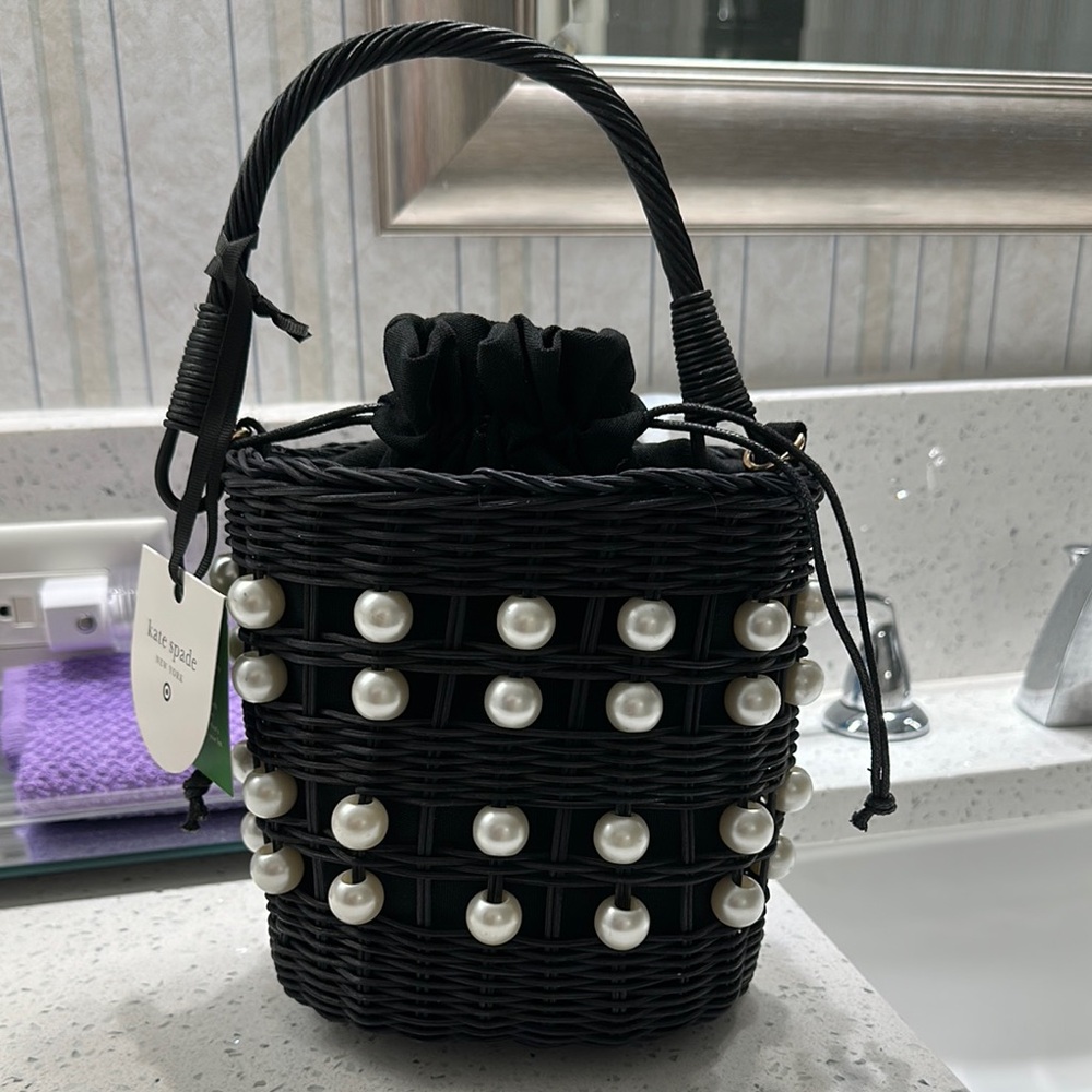 Kate Spade Black Mini Bucket Bag with Studded Embellishments